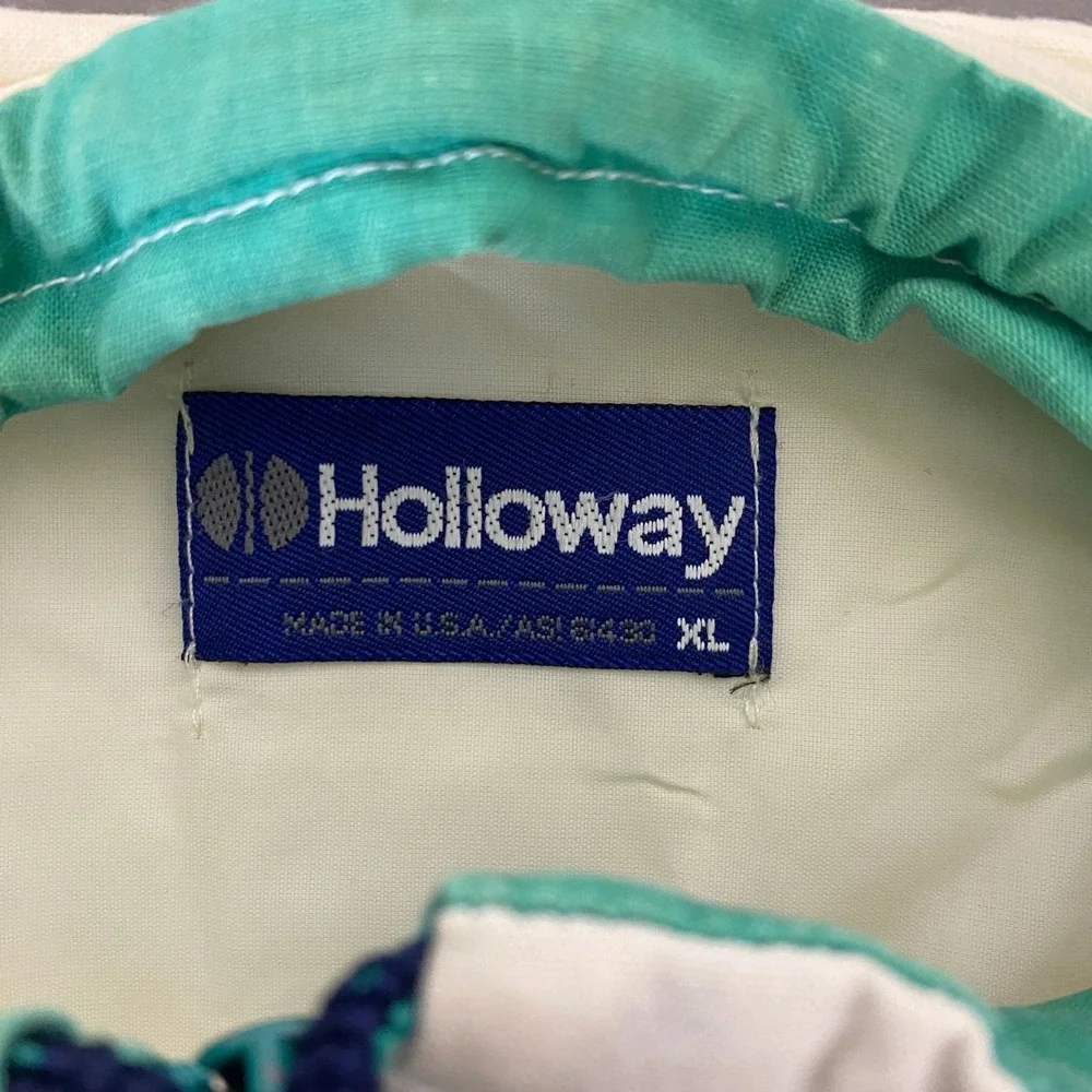 Vintage Holloway Windbreaker Jacket XL Colorblock White Teal Navy Blue USA *Wear